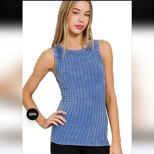 Zenana Ribbed Sleeveless Round Neck Full Length Tank Top with Back Patch Detail